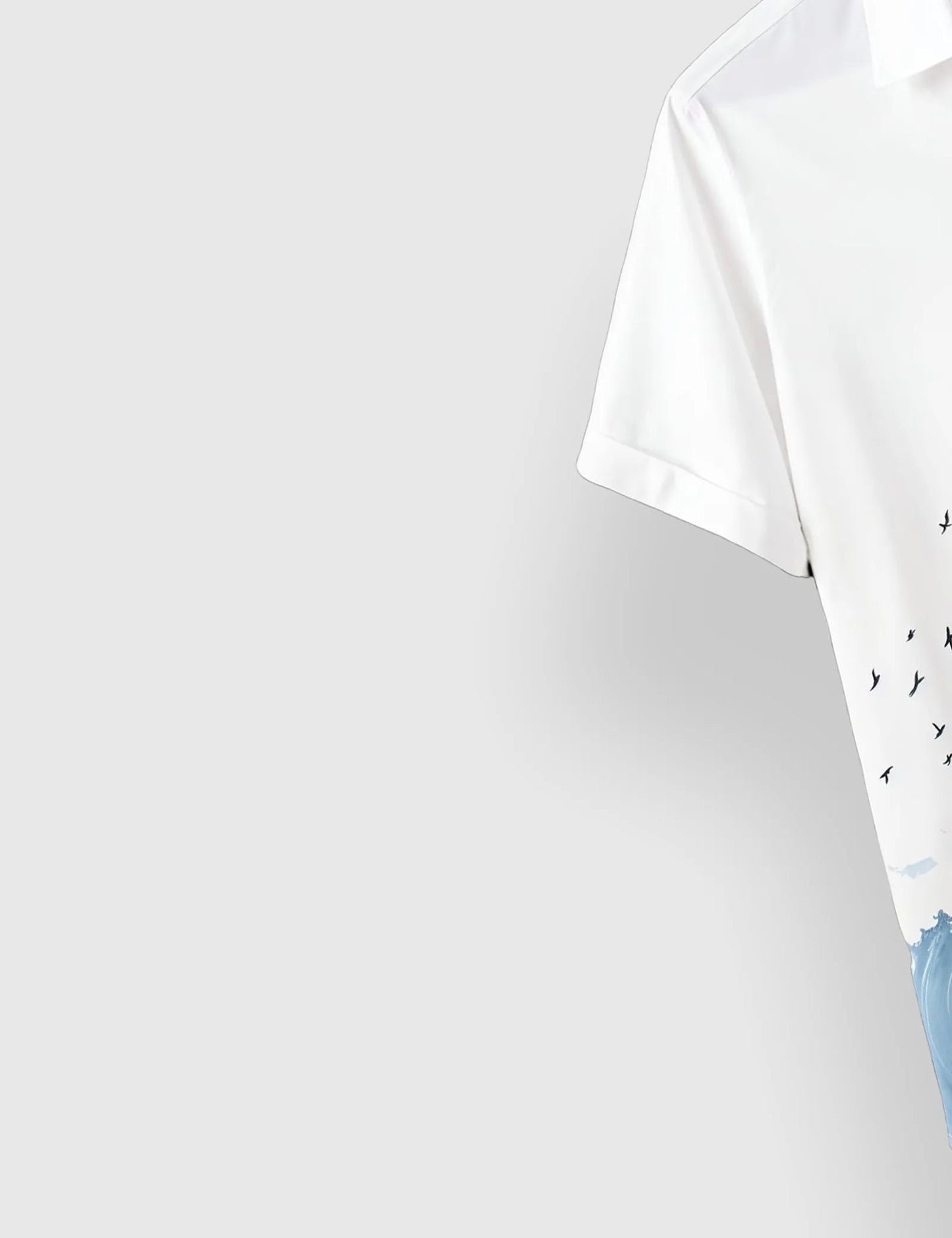 White & Blue Ocean Wave Printed Men’s Half Sleeve Shirt – Summer Collection