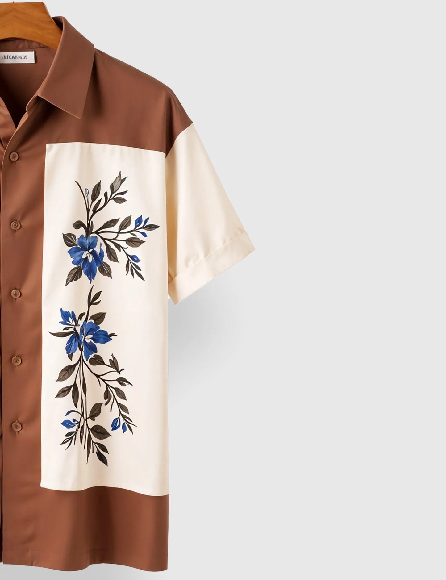 Brown & Cream Floral Printed Men’s Half Sleeve Shirt – Designer Summer Collection