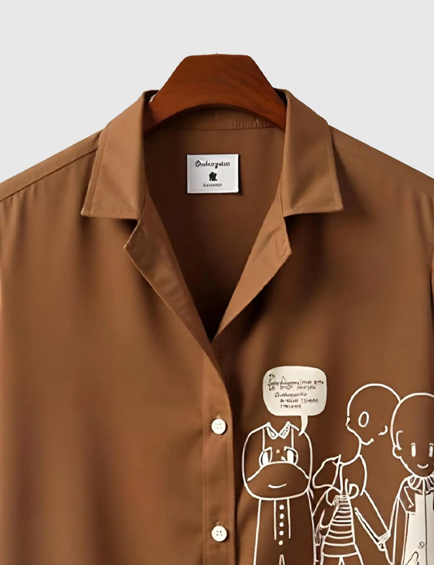 Brown Cartoon Outline Printed Men’s Half Sleeve Shirt – Trendy Casual Wear