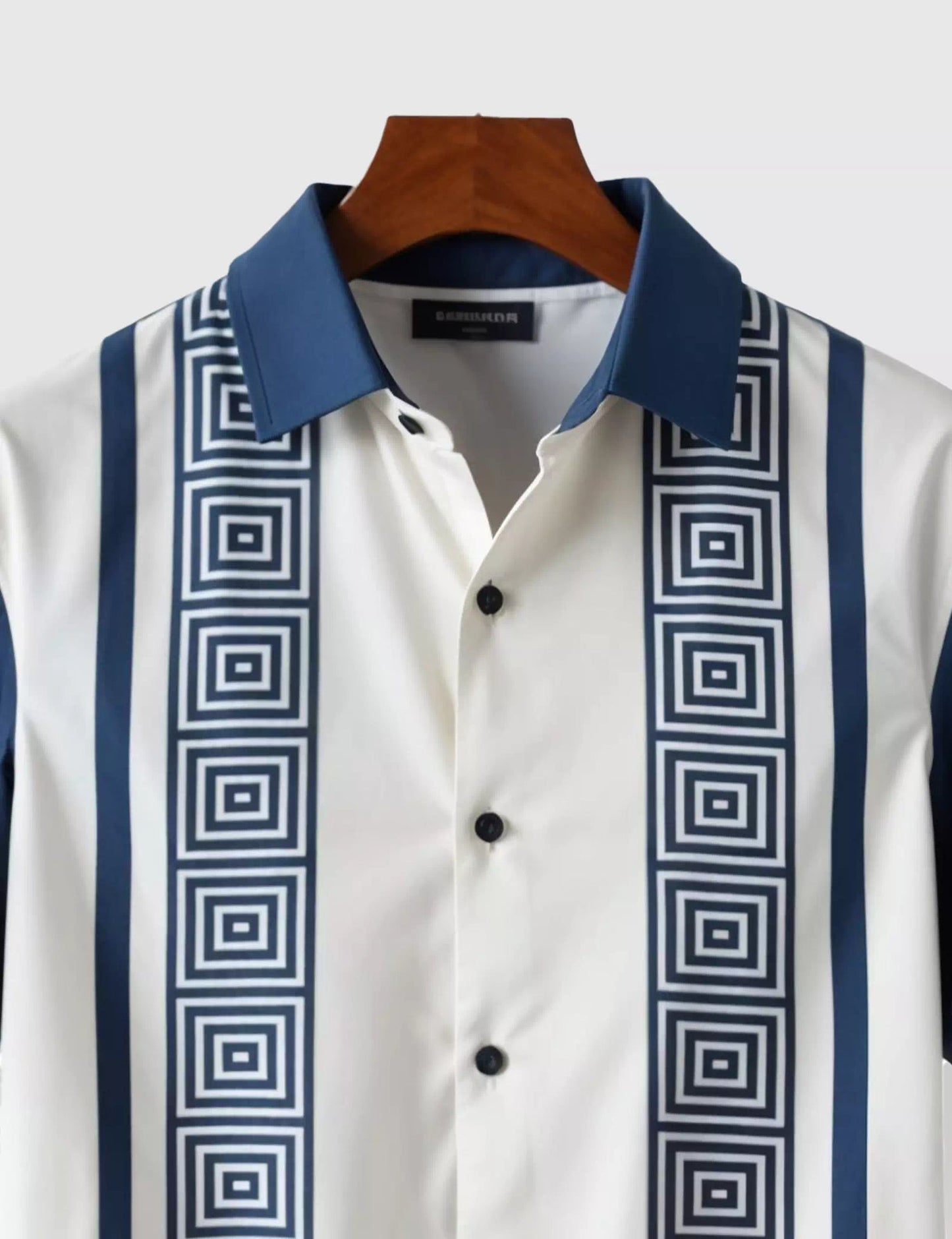 Blue & White Geometric Striped Men’s Half Sleeve Casual Shirt – Premium Collection