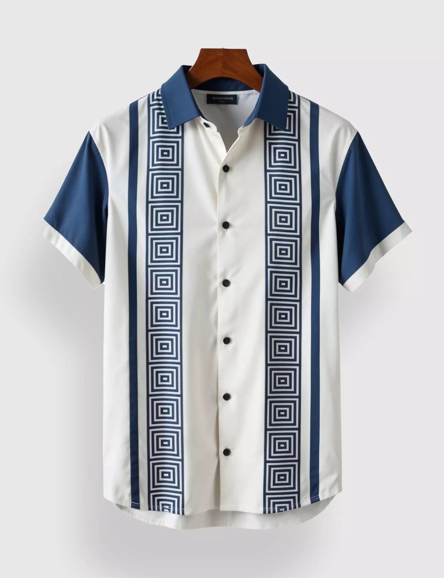 Blue & White Geometric Striped Men’s Half Sleeve Casual Shirt – Premium Collection