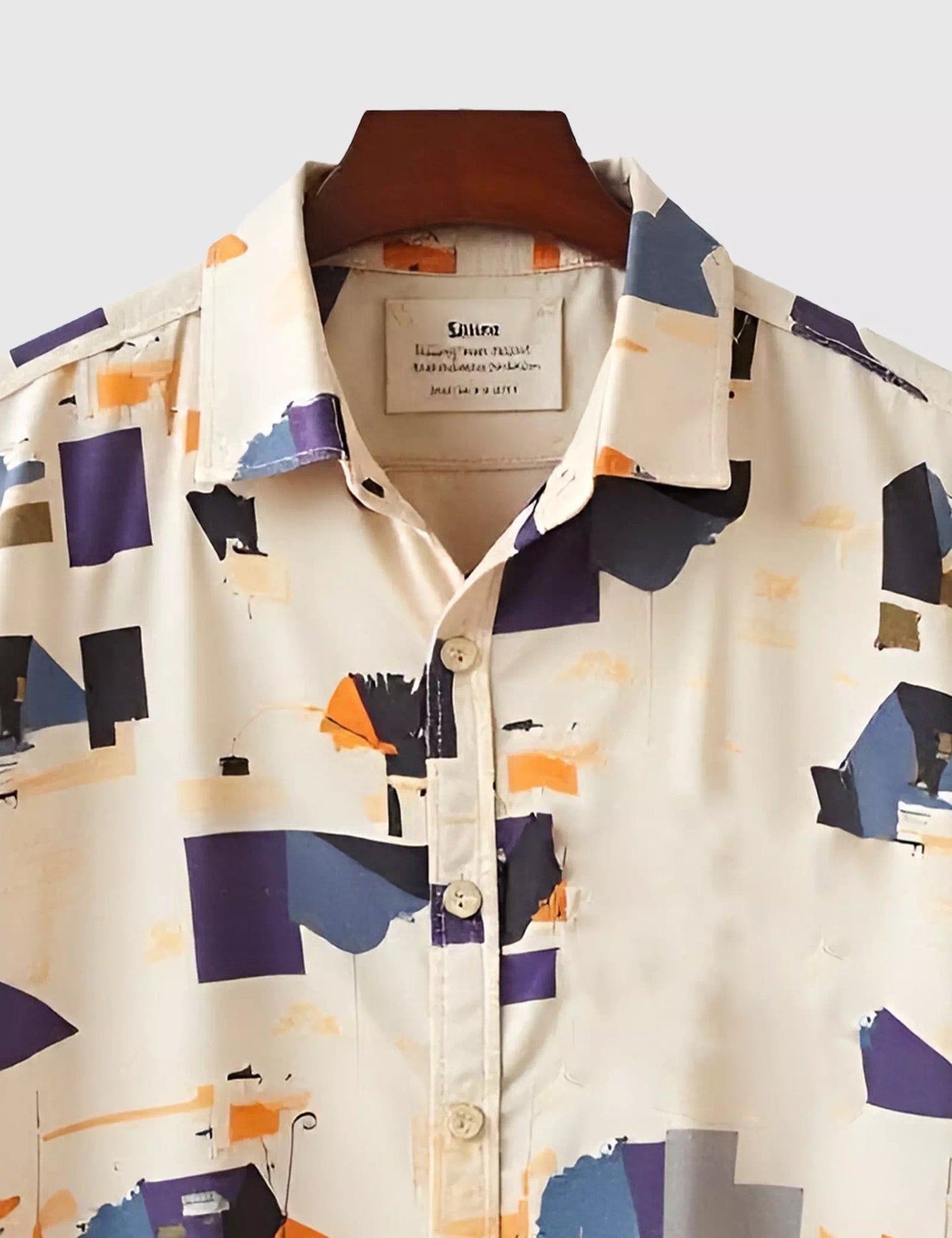 Cream Patch Work Printed Men’s Half Sleeve Shirt – Trendy Summer Casual