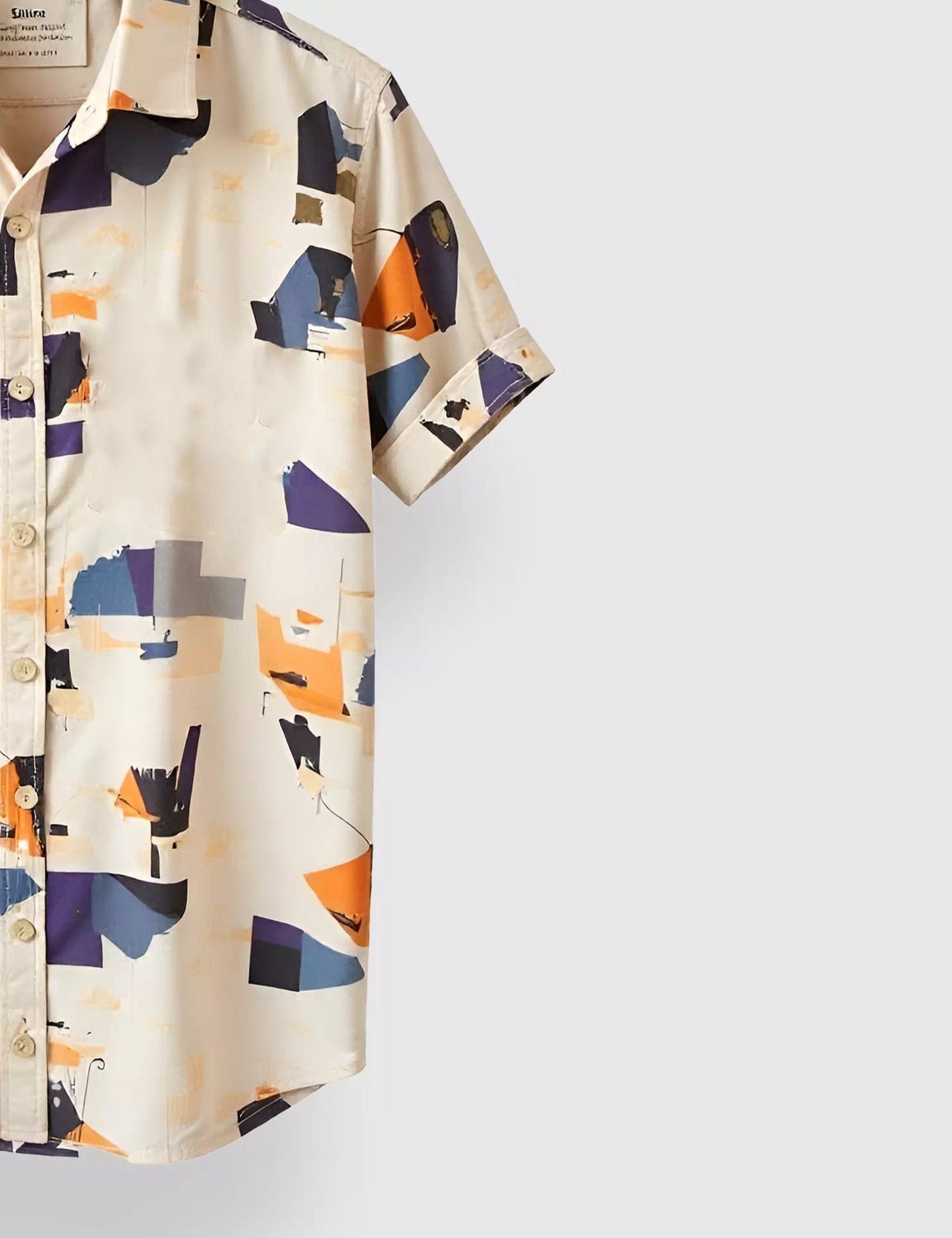 Cream Patch Work Printed Men’s Half Sleeve Shirt – Trendy Summer Casual