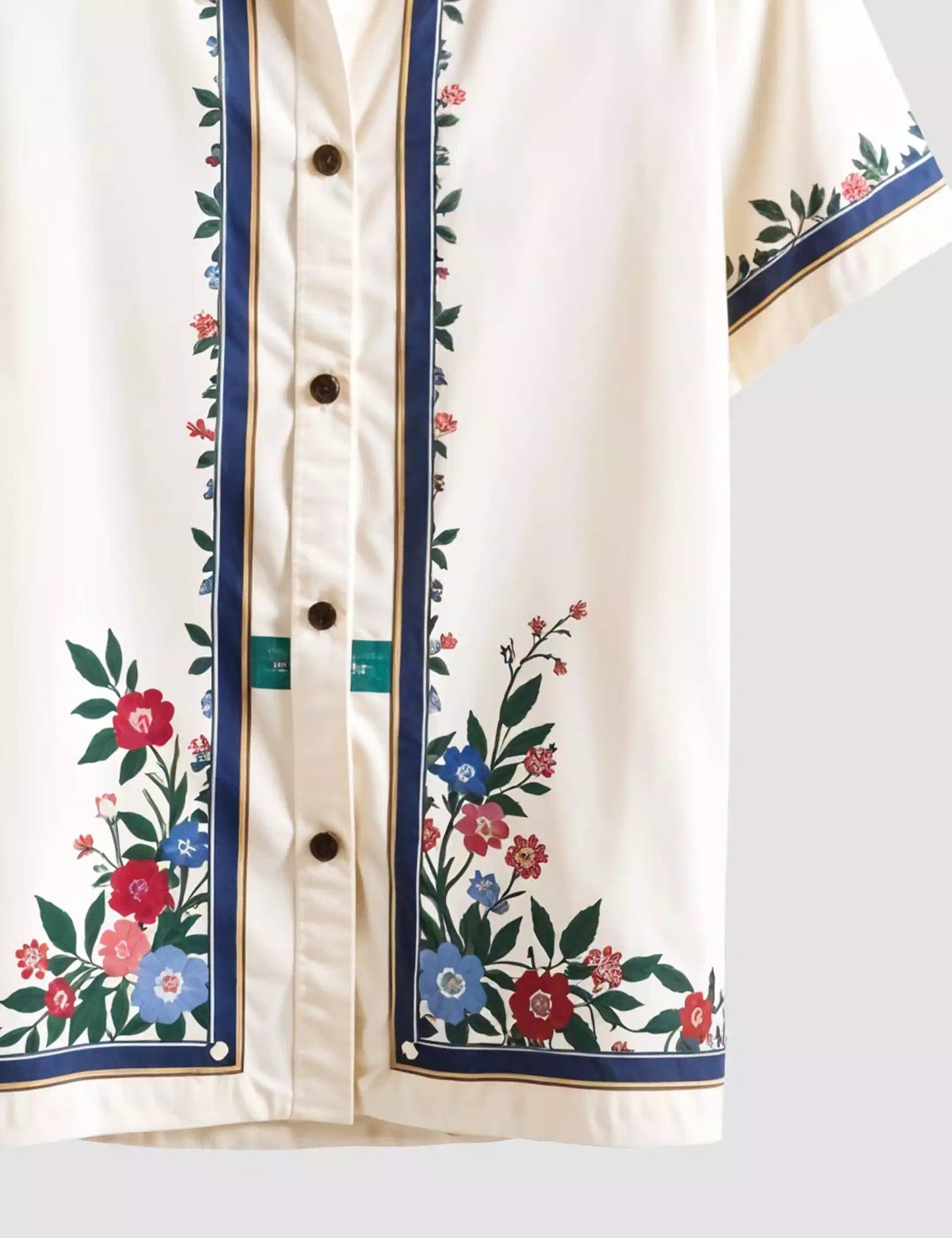 Cream Floral Border Print Men’s Half Sleeve Shirt – Summer Casual Designer