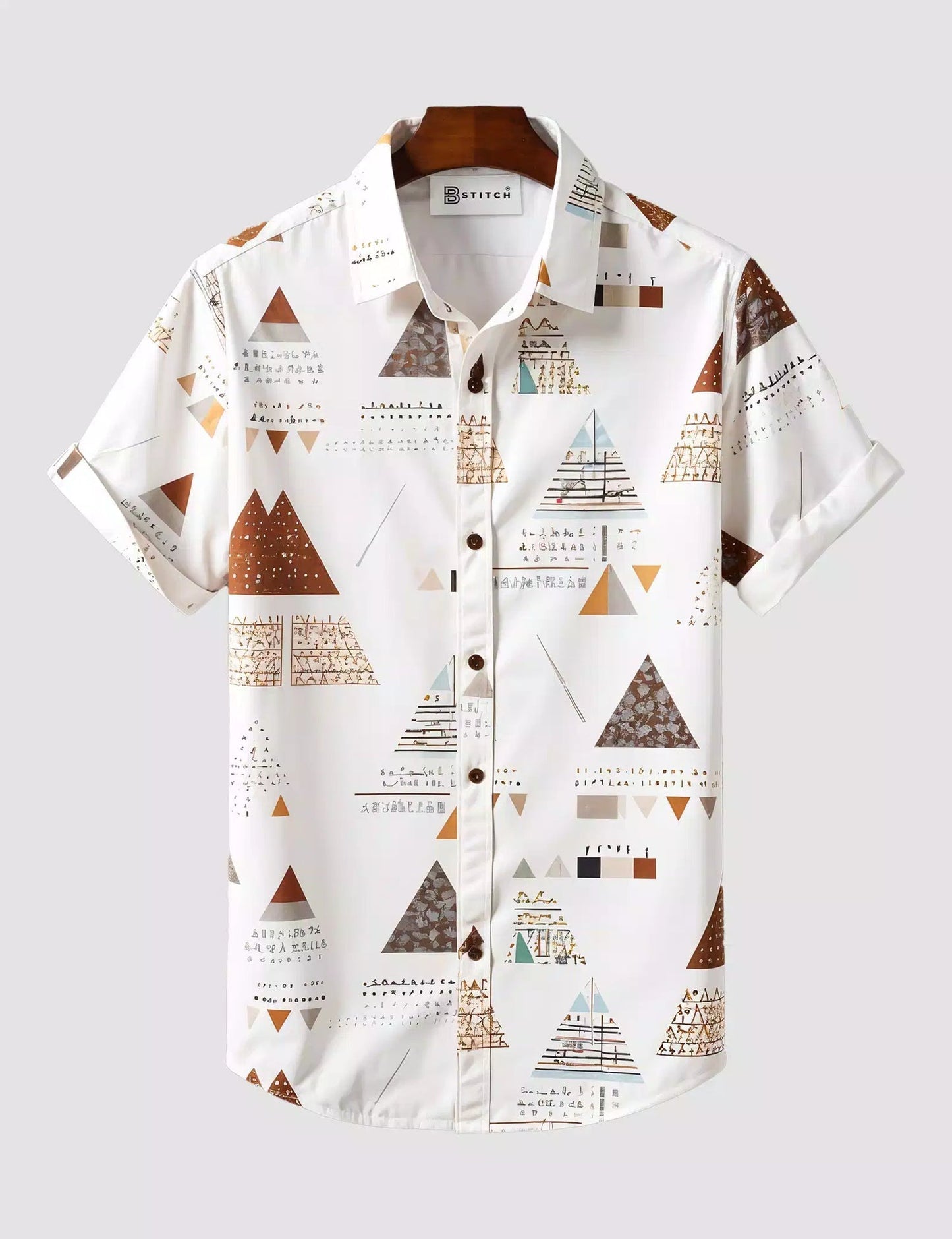 White Pyramid Print Men’s Half Sleeve Shirt – Casual Summer Designer