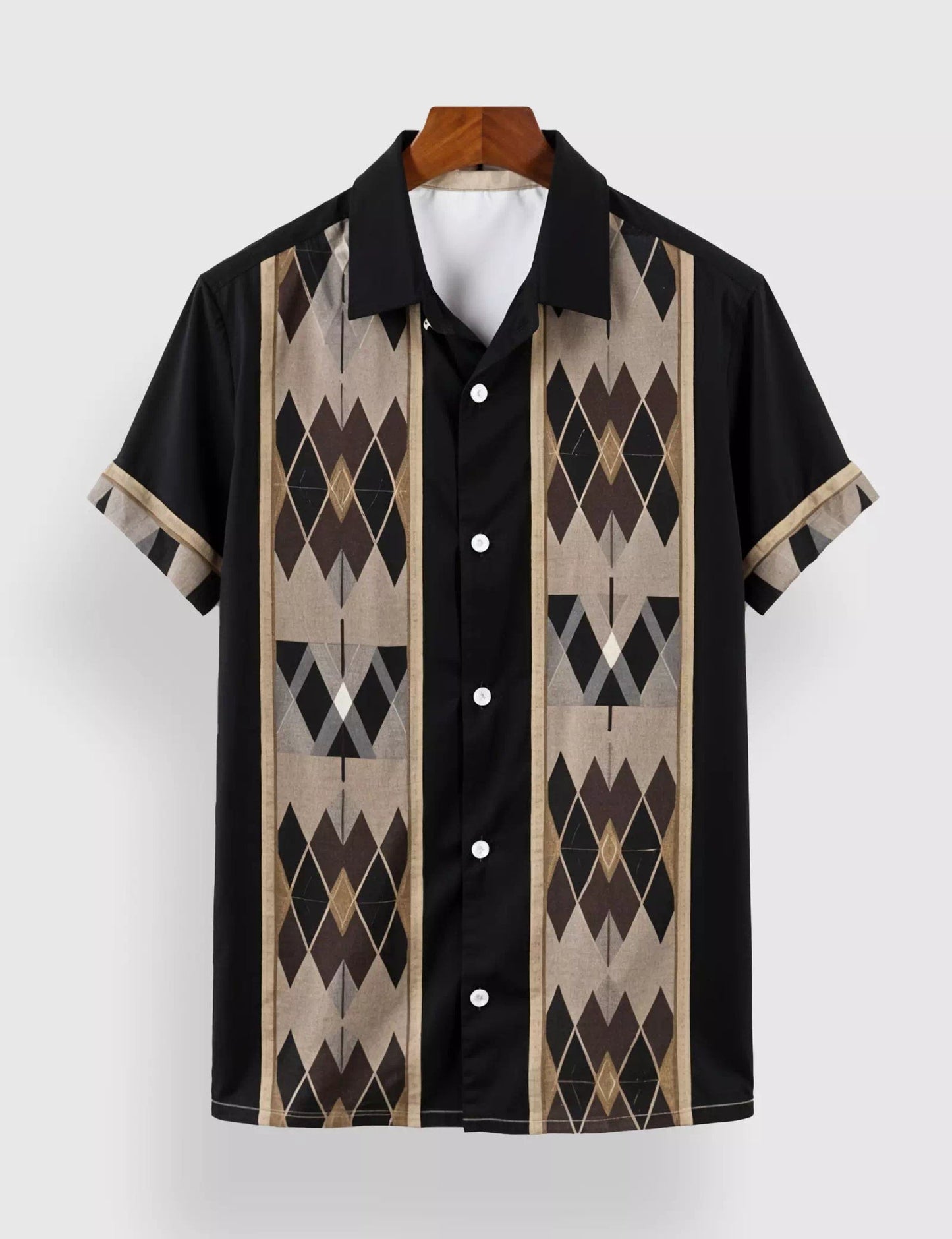 Black & Beige Geometric Arrow Print Men’s Half Sleeve Shirt – Casual Designer Collection