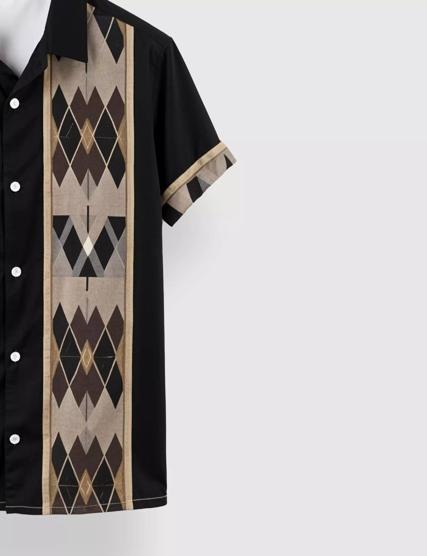 Black & Beige Geometric Arrow Print Men’s Half Sleeve Shirt – Casual Designer Collection