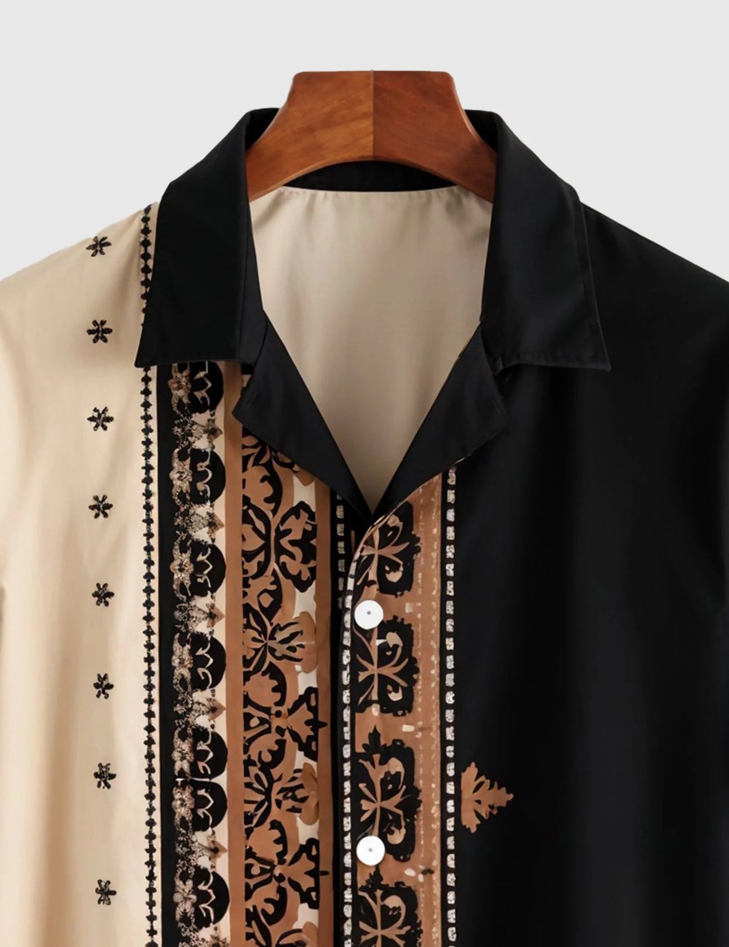 Black & Beige Patchwork Designer Half Sleeve Printed Shirt for Men
