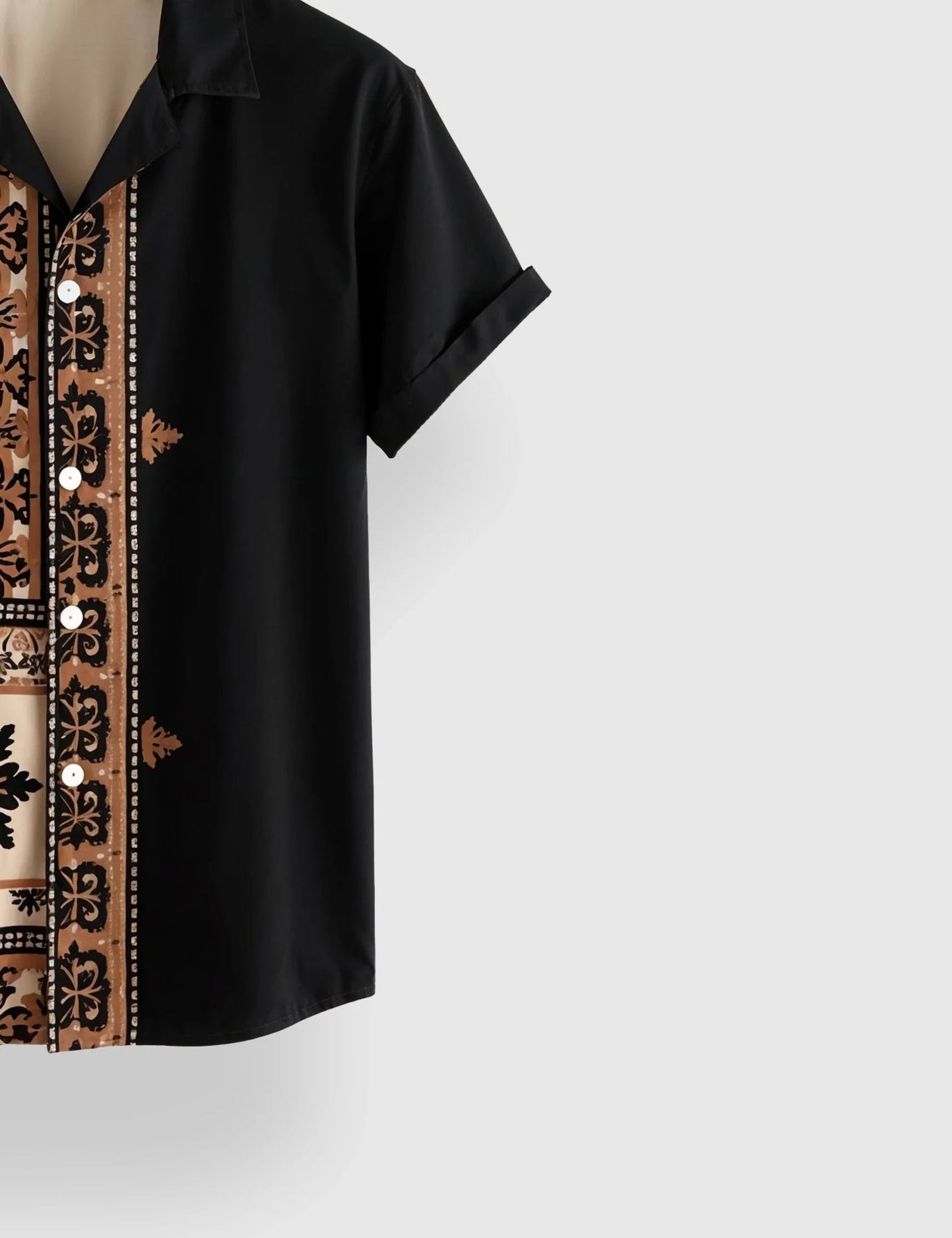 Black & Beige Patchwork Designer Half Sleeve Printed Shirt for Men