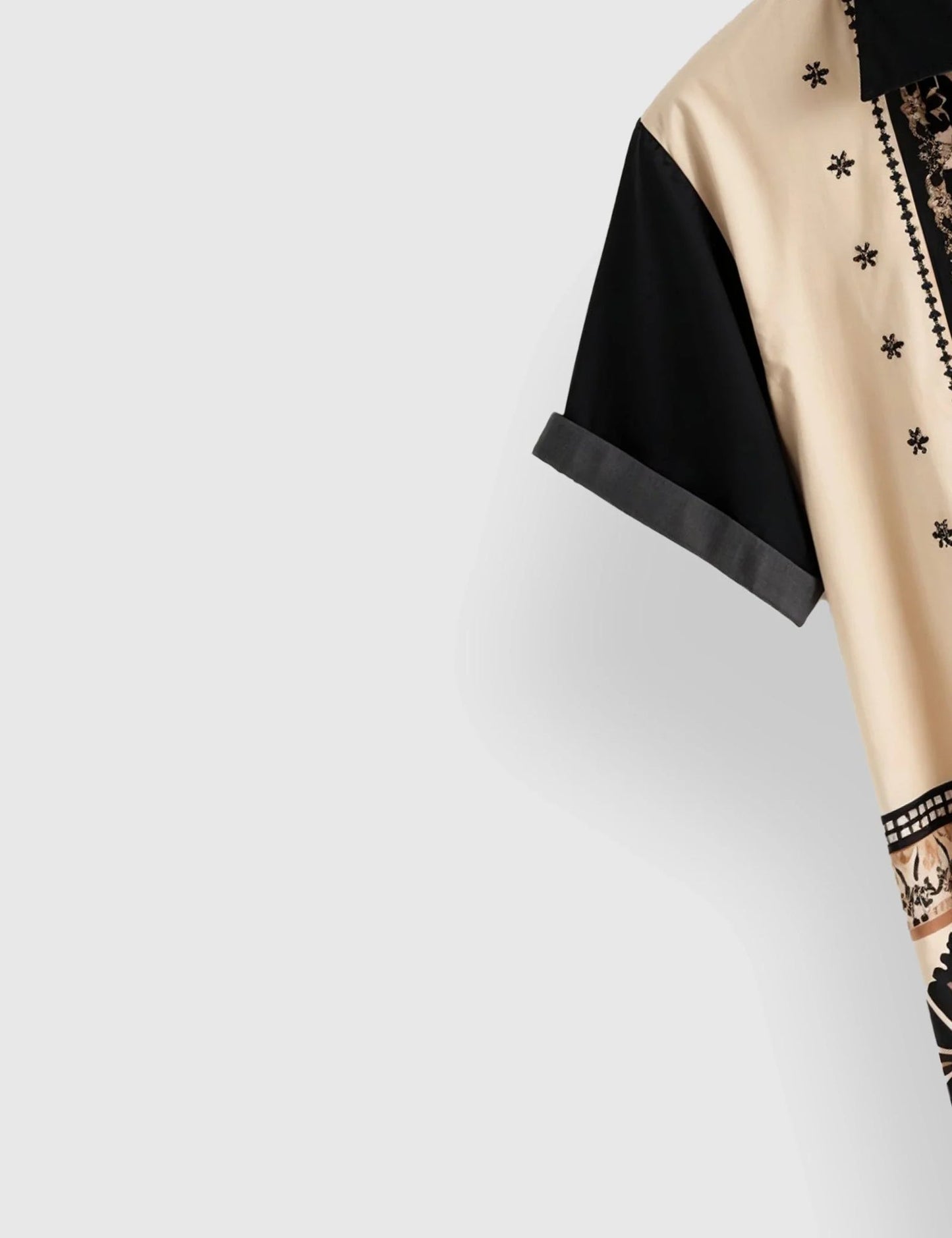 Black & Beige Patchwork Designer Half Sleeve Printed Shirt for Men