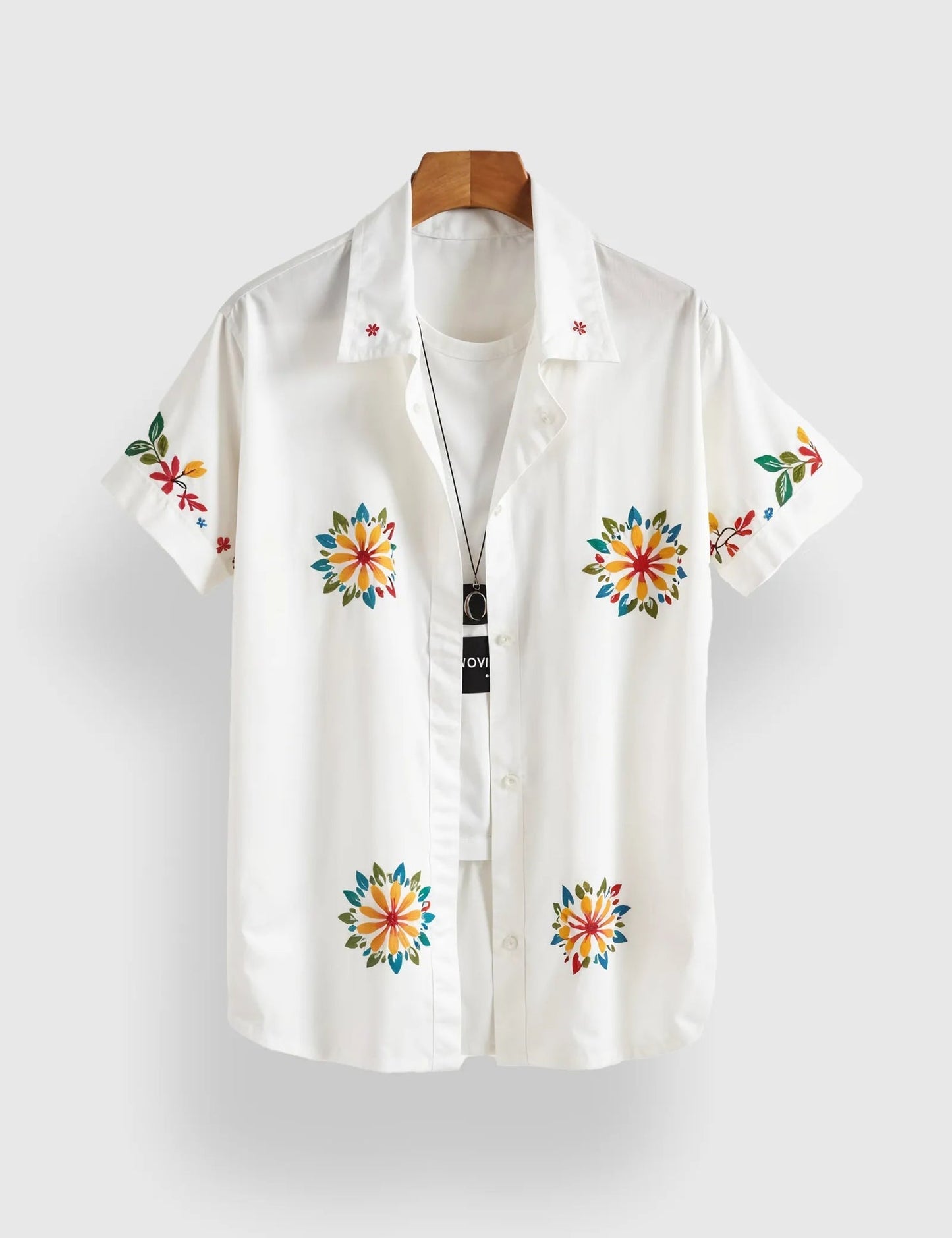 White Sunflower Floral Printed Men’s Half Sleeve Shirt – Summer Casual Collection