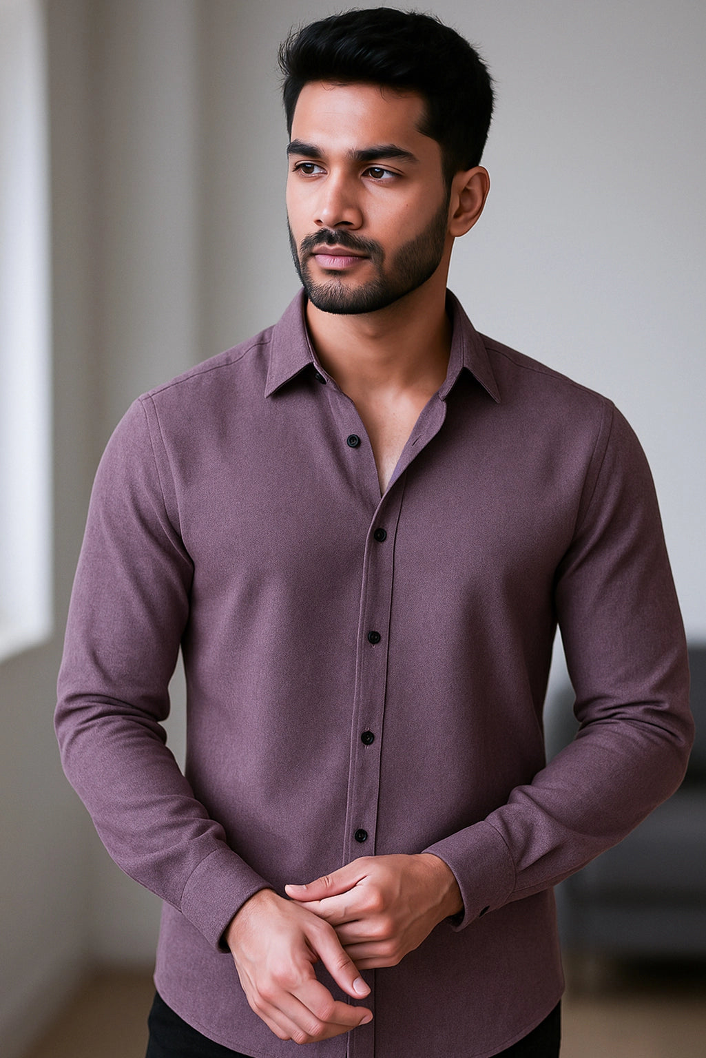 Brave Valvet Men’s Premium Full-Sleeve Button-Down Shirt – Purple