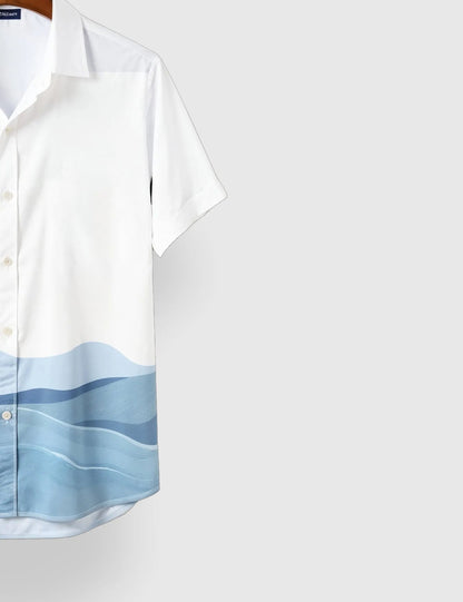 White & Blue Ocean Wave Printed Men’s Half Sleeve Shirt – Summer Collection