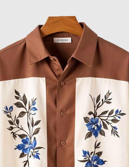 Brown & Cream Floral Printed Men’s Half Sleeve Shirt – Designer Summer Collection