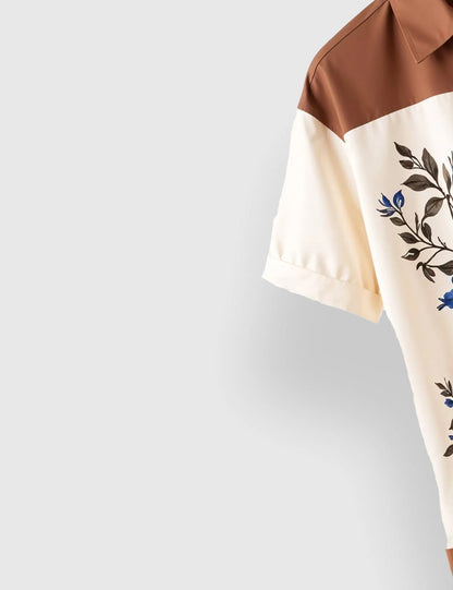 Brown & Cream Floral Printed Men’s Half Sleeve Shirt – Designer Summer Collection