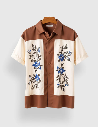 Brown & Cream Floral Printed Men’s Half Sleeve Shirt – Designer Summer Collection