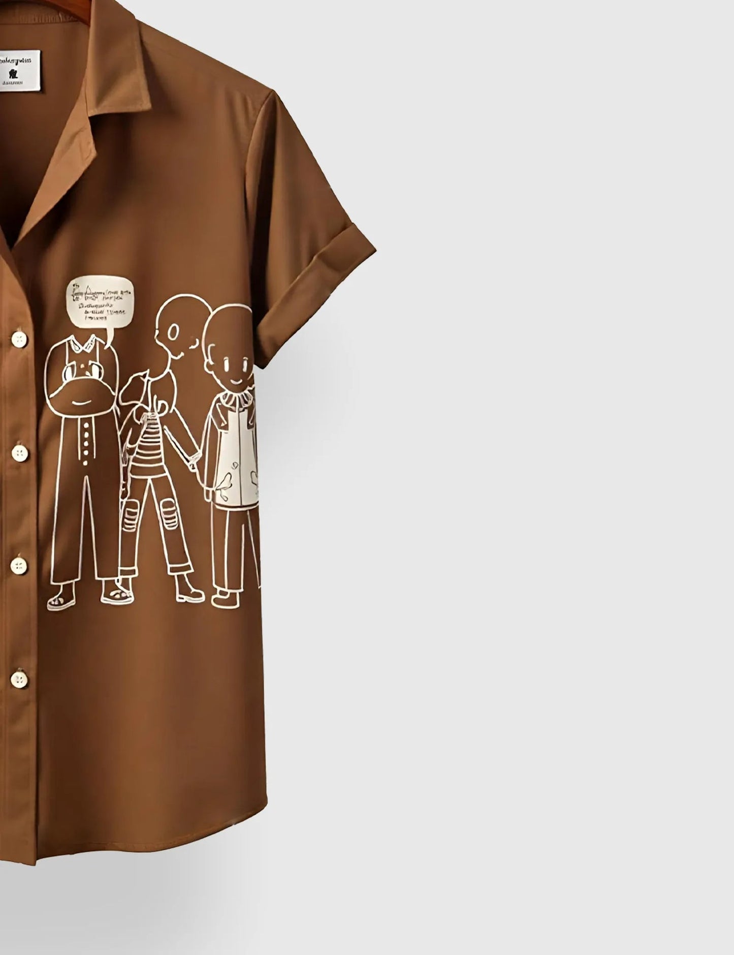 Brown Cartoon Outline Printed Men’s Half Sleeve Shirt – Trendy Casual Wear