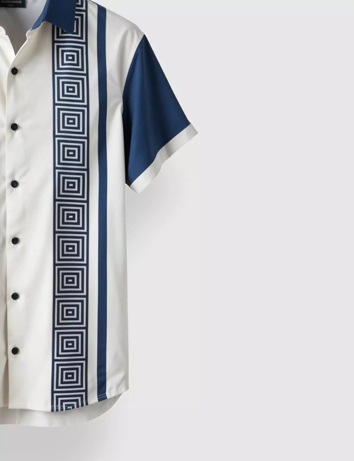 Blue & White Geometric Striped Men’s Half Sleeve Casual Shirt – Premium Collection