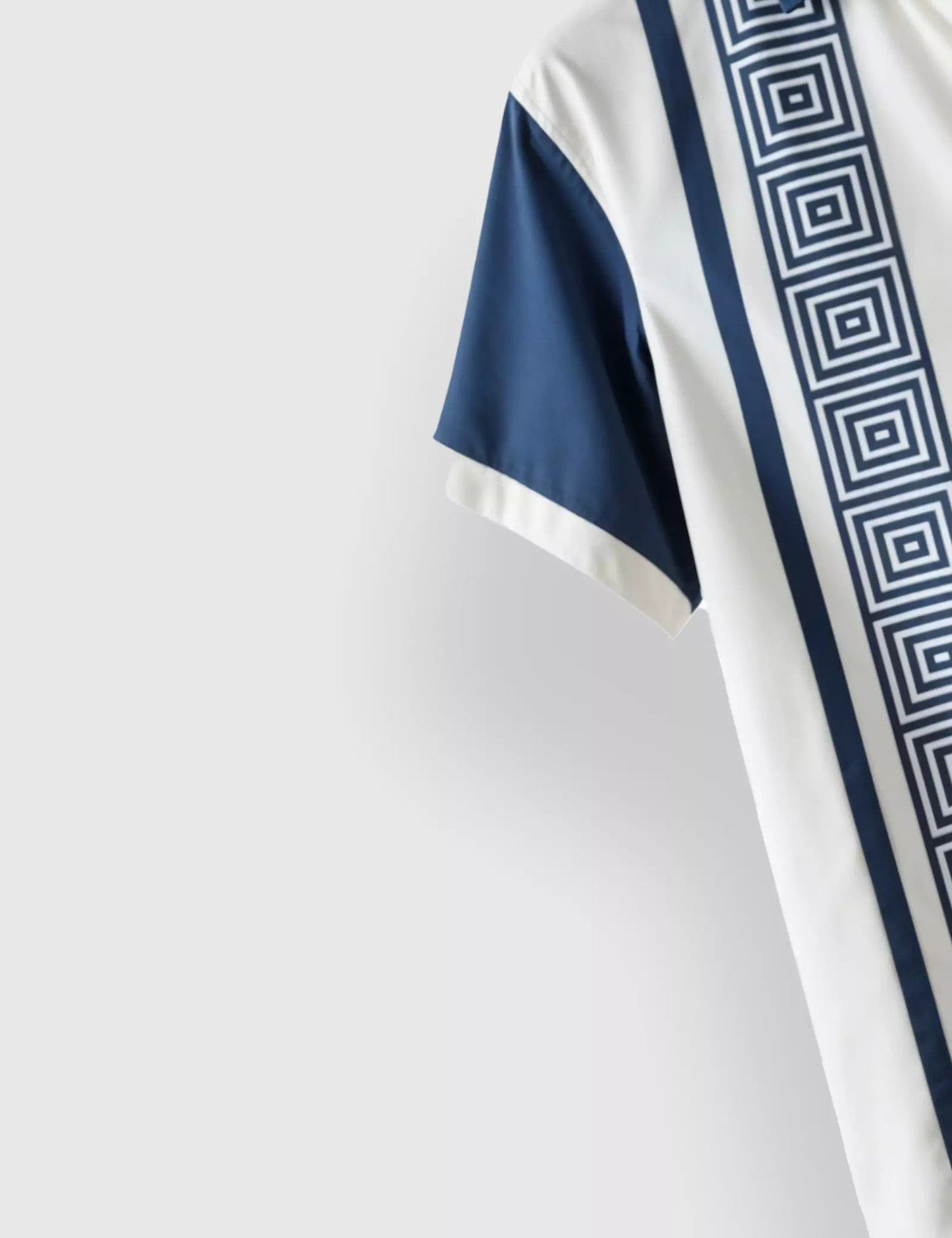 Blue & White Geometric Striped Men’s Half Sleeve Casual Shirt – Premium Collection