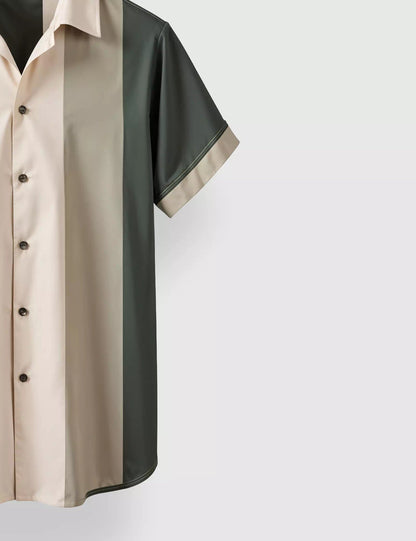Cream & Green Vertical Striped Designer Men’s Half Sleeve Shirt