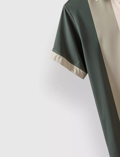 Cream & Green Vertical Striped Designer Men’s Half Sleeve Shirt
