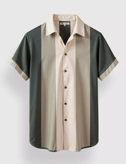 Cream & Green Vertical Striped Designer Men’s Half Sleeve Shirt