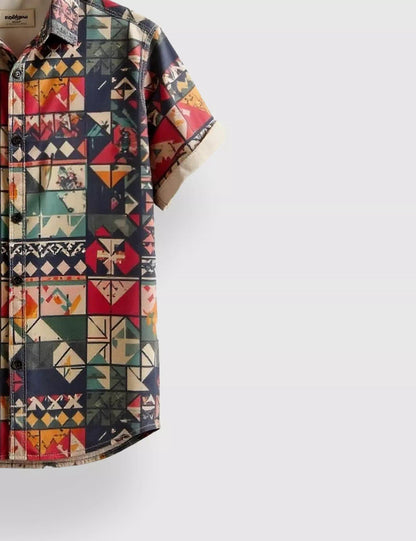 Multicolor Geometric Printed Men’s Half Sleeve Casual Shirt – Designer Collection
