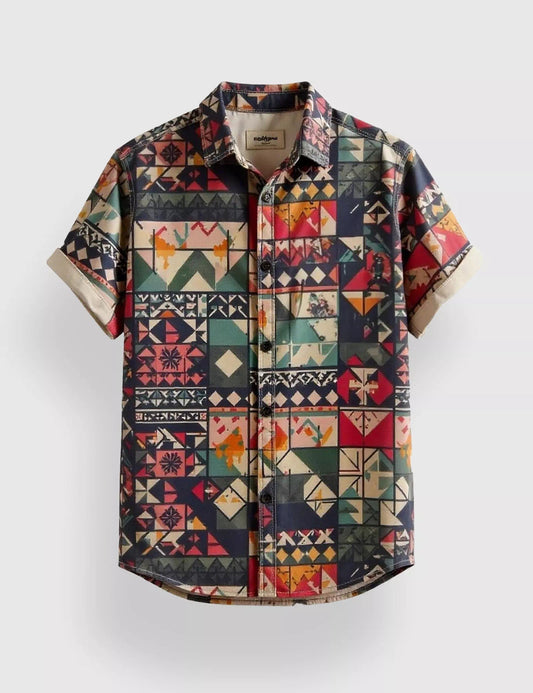Multicolor Geometric Printed Men’s Half Sleeve Casual Shirt – Designer Collection