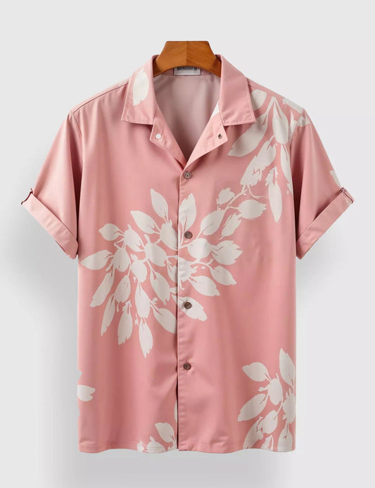 Pink Floral Print Men’s Half Sleeve Shirt – Summer Casual