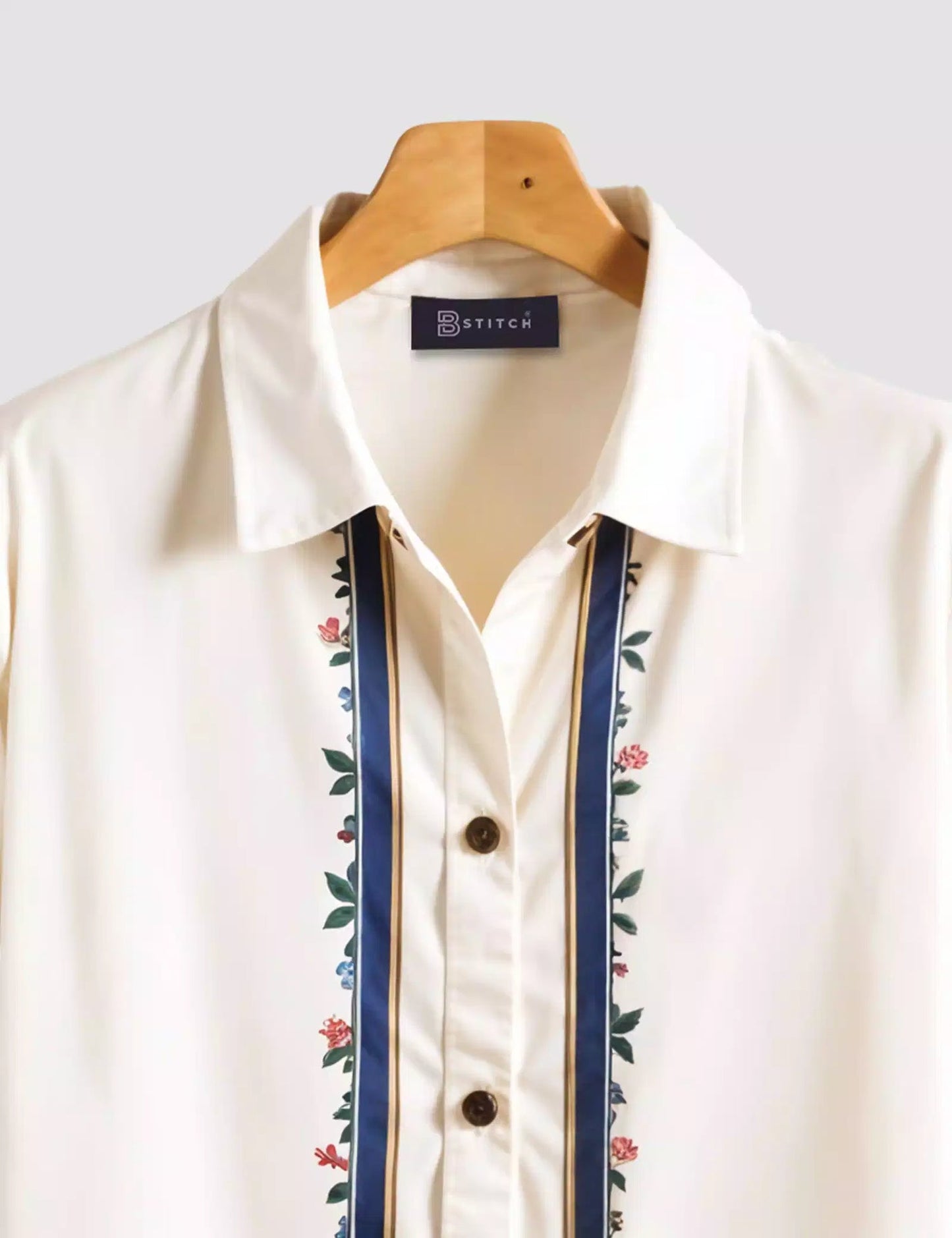 Cream Floral Border Print Men’s Half Sleeve Shirt – Summer Casual Designer