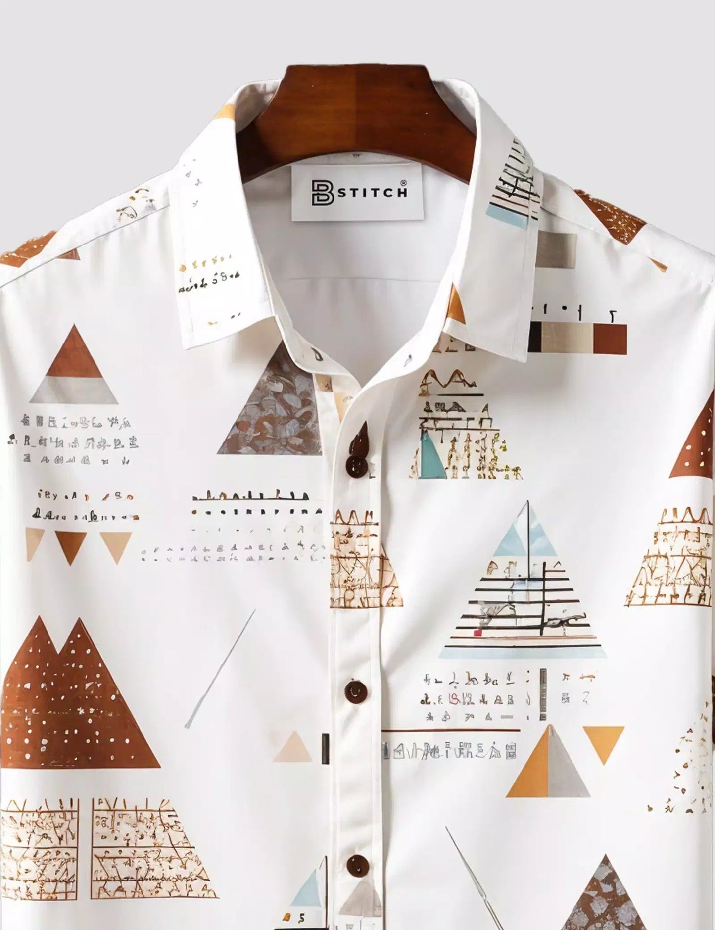 White Pyramid Print Men’s Half Sleeve Shirt – Casual Summer Designer
