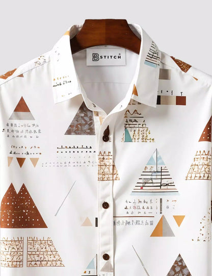 White Pyramid Print Men’s Half Sleeve Shirt – Casual Summer Designer