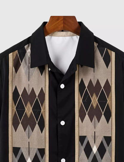 Black & Beige Geometric Arrow Print Men’s Half Sleeve Shirt – Casual Designer Collection