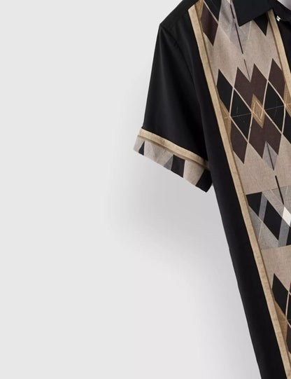 Black & Beige Geometric Arrow Print Men’s Half Sleeve Shirt – Casual Designer Collection
