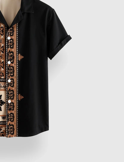 Black & Beige Patchwork Designer Half Sleeve Printed Shirt for Men