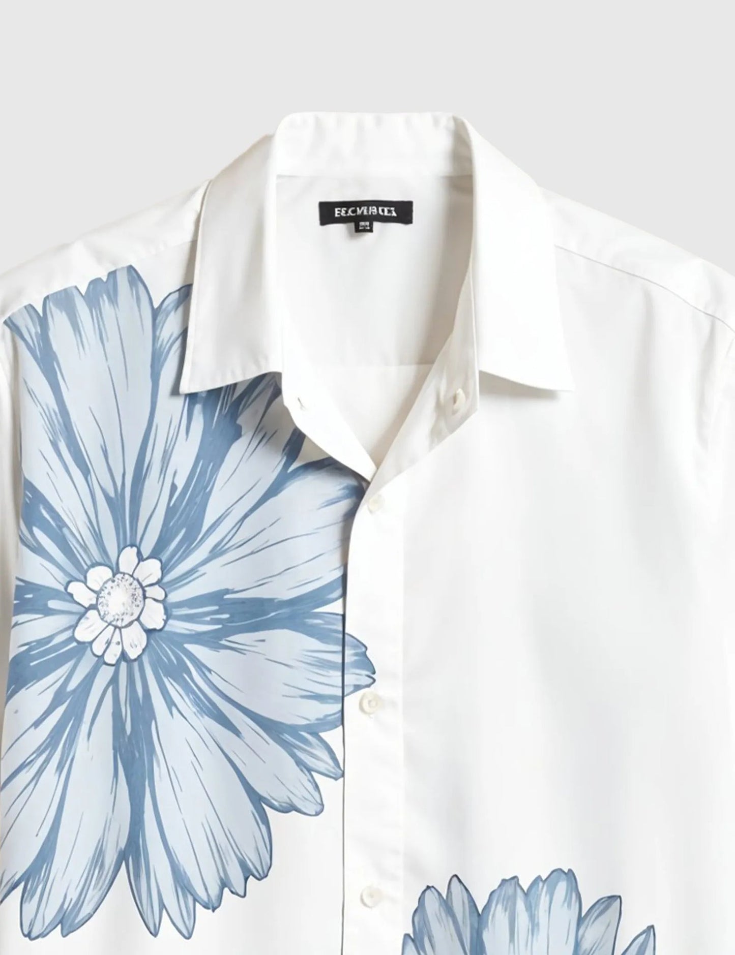 White & Blue Floral Print Men’s Half Sleeve Shirt – Summer Designer Collection