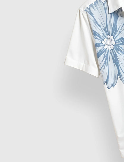 White & Blue Floral Print Men’s Half Sleeve Shirt – Summer Designer Collection