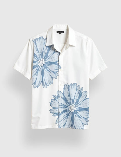 White & Blue Floral Print Men’s Half Sleeve Shirt – Summer Designer Collection
