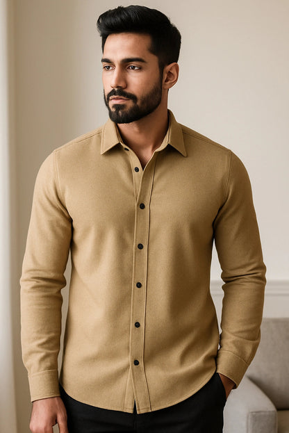 Brave Valvet Men’s Premium Full-Sleeve Button-Down Shirt – Apricot Beige