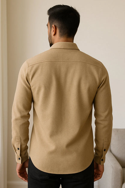 Brave Valvet Men’s Premium Full-Sleeve Button-Down Shirt – Apricot Beige