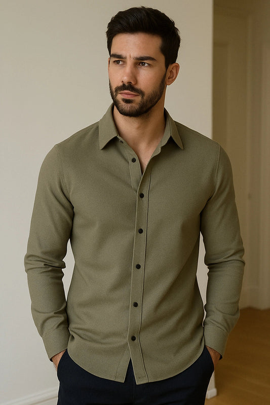 Brave Valvet Men’s Premium Full-Sleeve Button-Down Shirt – Army Green