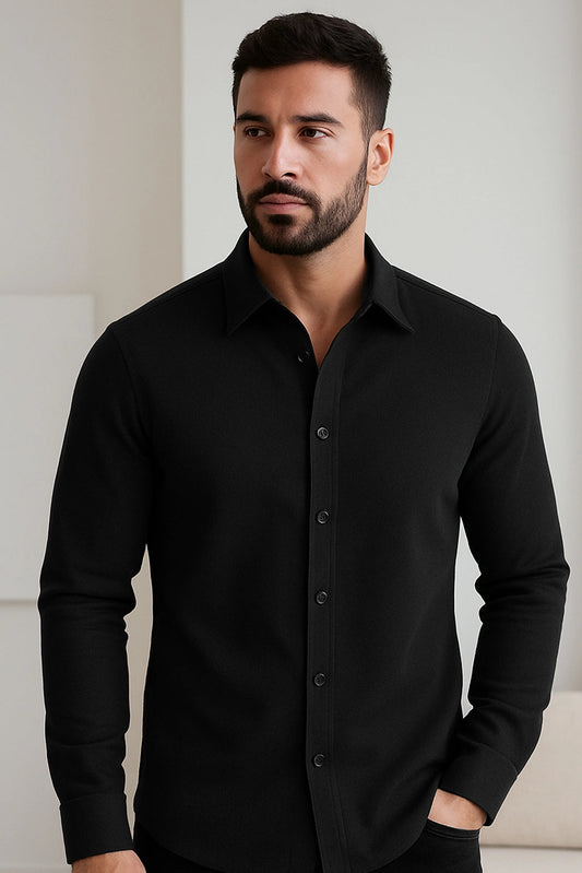 Brave Valvet Men’s Premium Full-Sleeve Button-Down Shirt – Jet Black