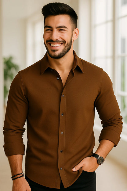 Brave Valvet Men’s Premium Full-Sleeve Button-Down Shirt – Deep Brown