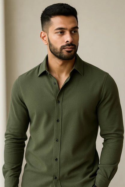Brave Valvet Men’s Premium Full-Sleeve Button-Down Shirt – Olive Green