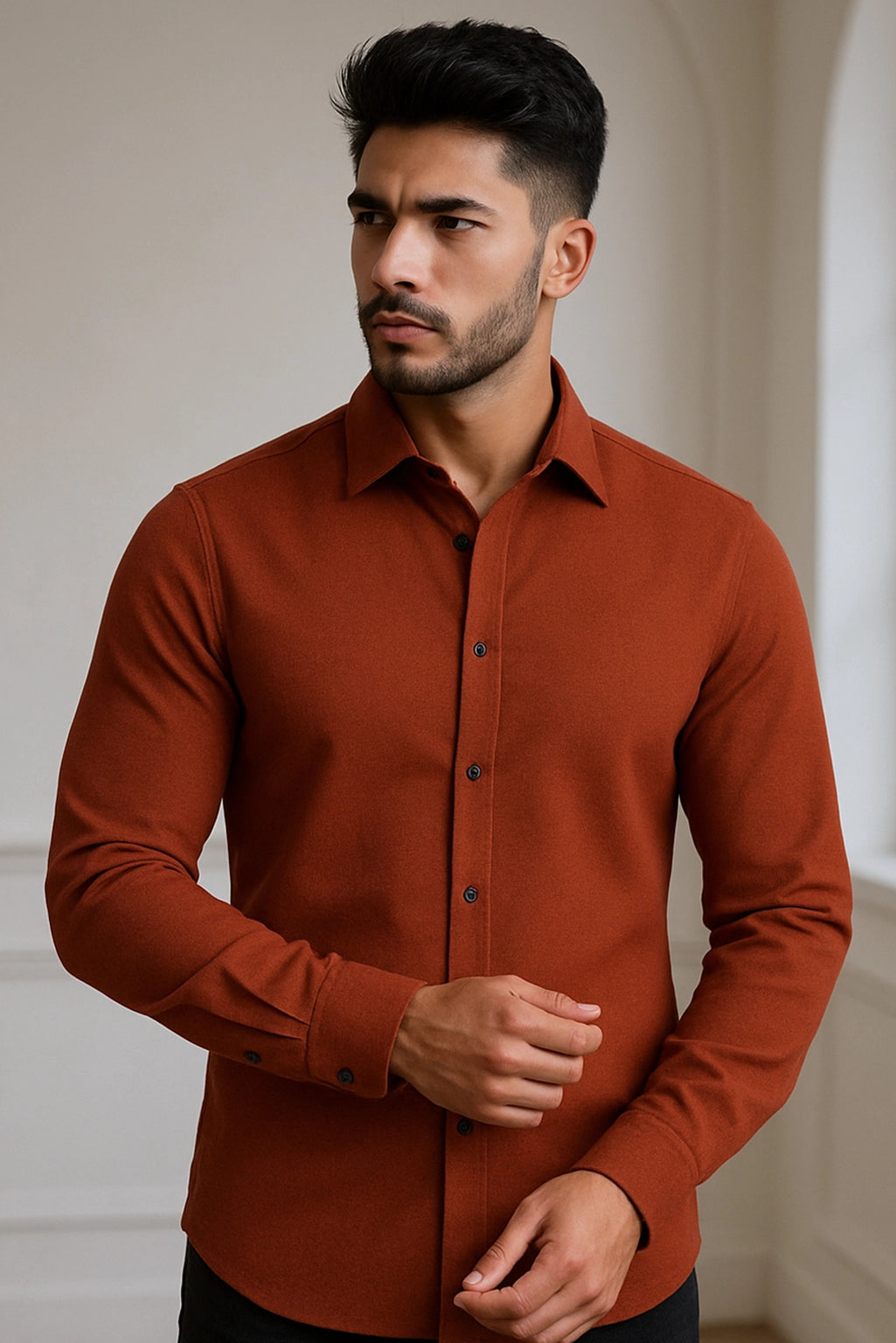 Brave Valvet Men’s Premium Full-Sleeve Shirt – Rust Orange