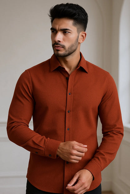 Brave Valvet Men’s Premium Full-Sleeve Shirt – Rust Orange