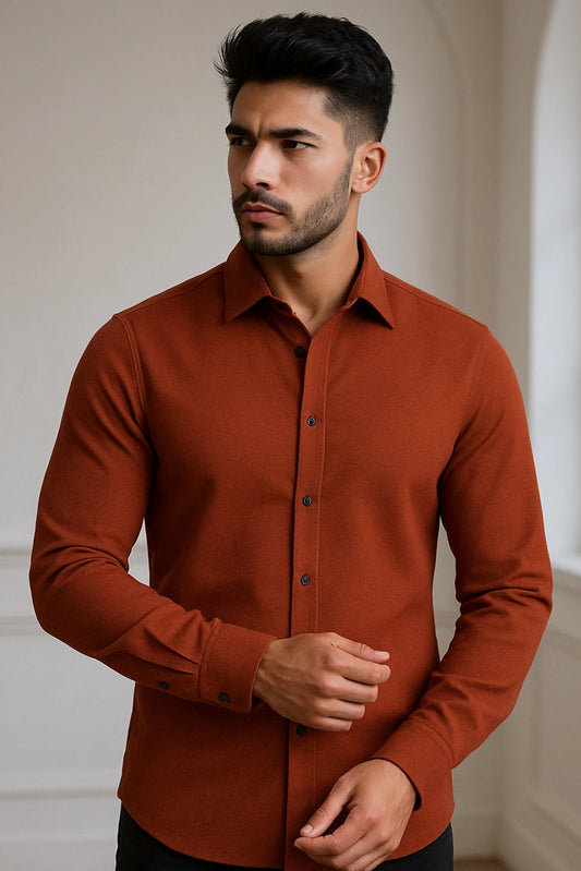 Brave Valvet Men’s Premium Full-Sleeve Shirt – Rust Orange