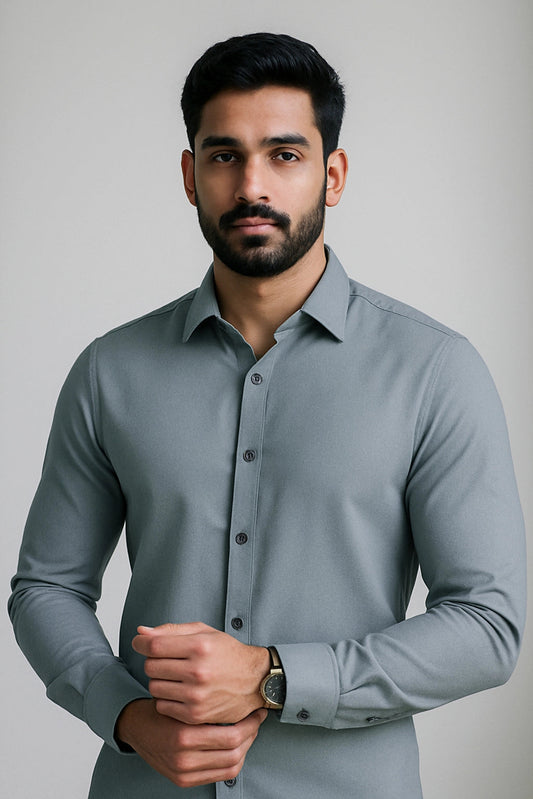 Brave Valvet Men’s Premium Full-Sleeve Button-Down Shirt – Steel Grey